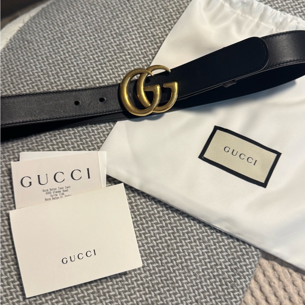 Gucci Black Leather Belt with Gold Double G Buckle